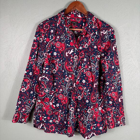 Talbots Women's Large Multicolor Paisley Print Classic Cotton Button Front Shirt - Picture 6 of 7